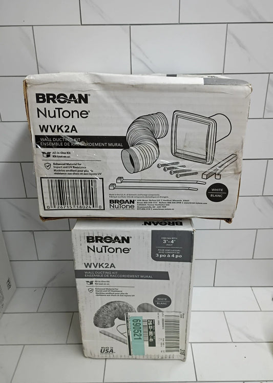 2pk Broan-NuTone WVK2A Flexible Wall Ducting Kit White Vent 3"x4" New Open Box