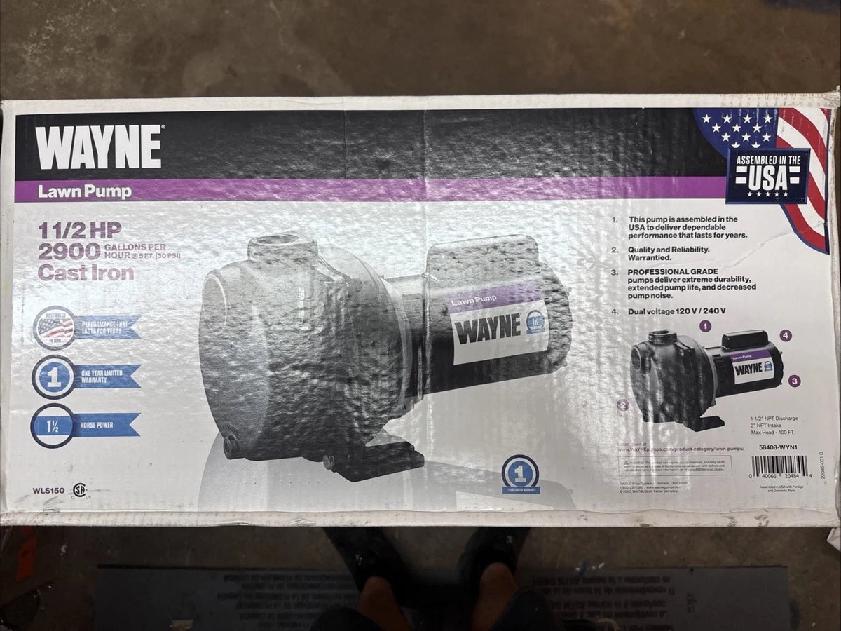 Wayne WLS150 1-1/2 HP Cast Iron Quick-Prime Lawn-irrigation Sprinkler Pump. NOB