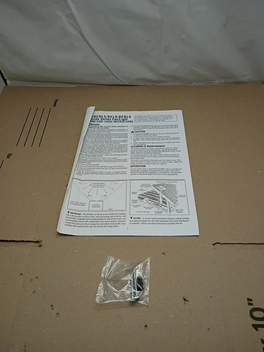 Broan-NuTone BENL5 Roomside Series, White, 50 CFM , Bathroom Exhaust Fan New OB
