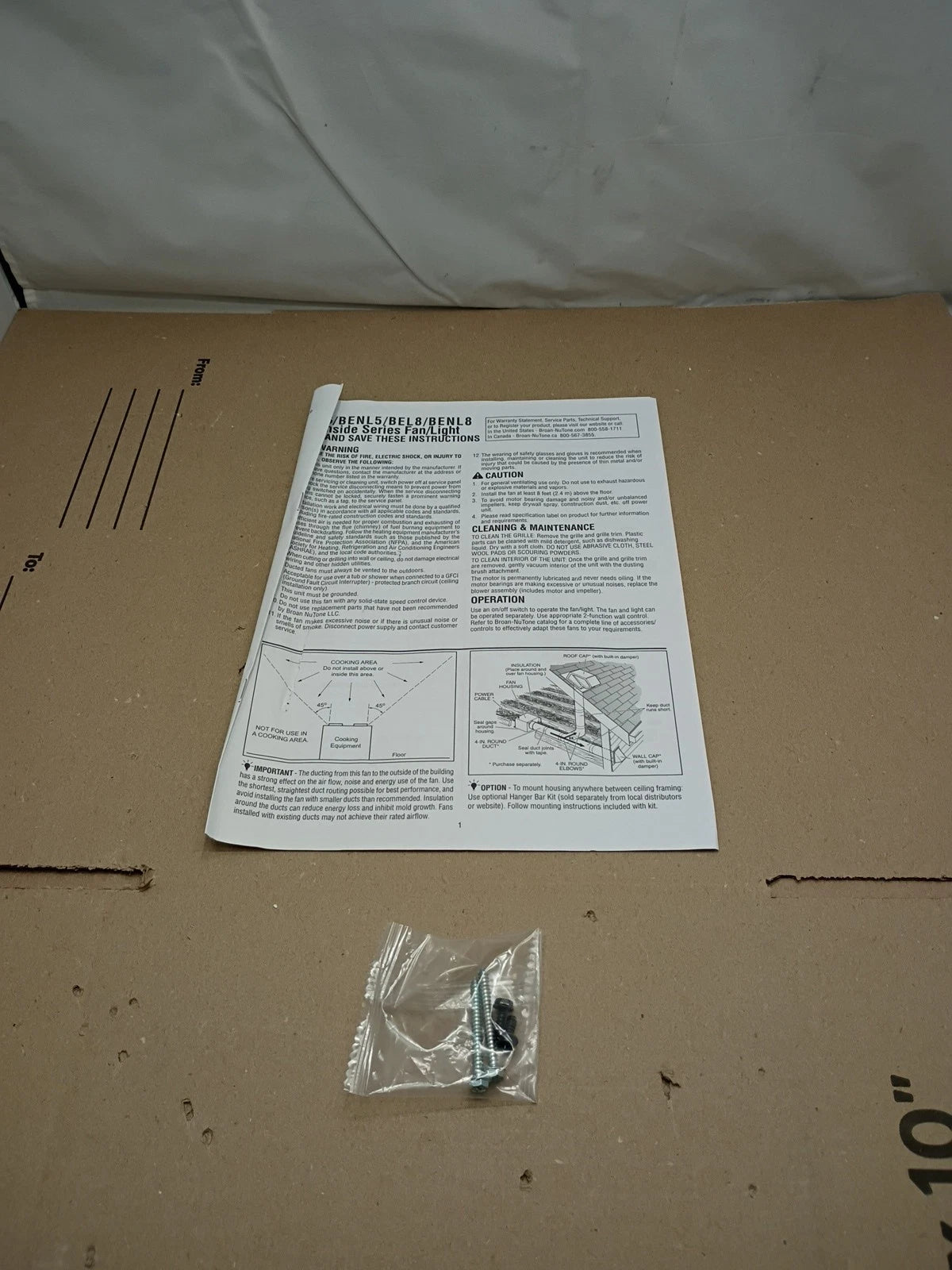 Broan-NuTone BENL5 Roomside Series, White, 50 CFM, Bathroom Exhaust Fan New OB