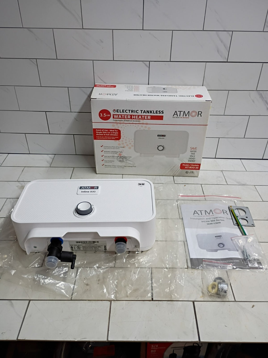 ATMOR AT-800-35: 3.5kW Single Sink Electric Tankless Water Heater 120V 0.5GPM OB