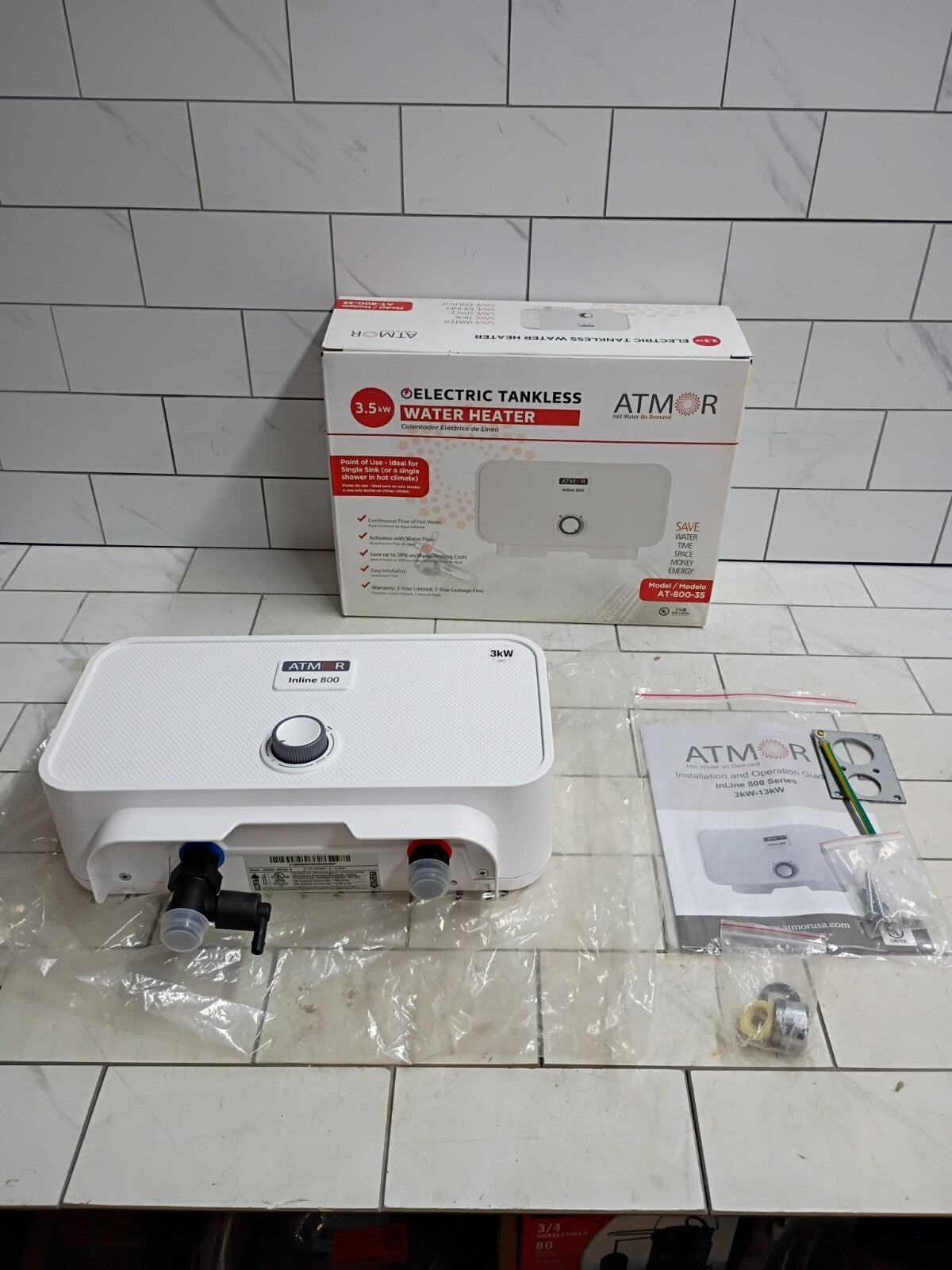 ATMOR AT-800-35: 3.5kW Single Sink Electric Tankless Water Heater 120V 0.5GPM OB