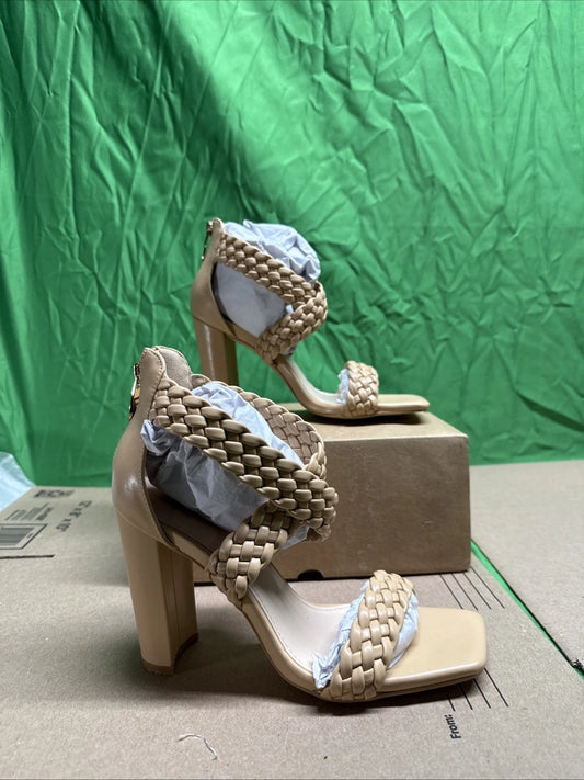 Ermonn Womens 7 Chunky High Heel Sandals Open Toe Woven Ankle Crisscross