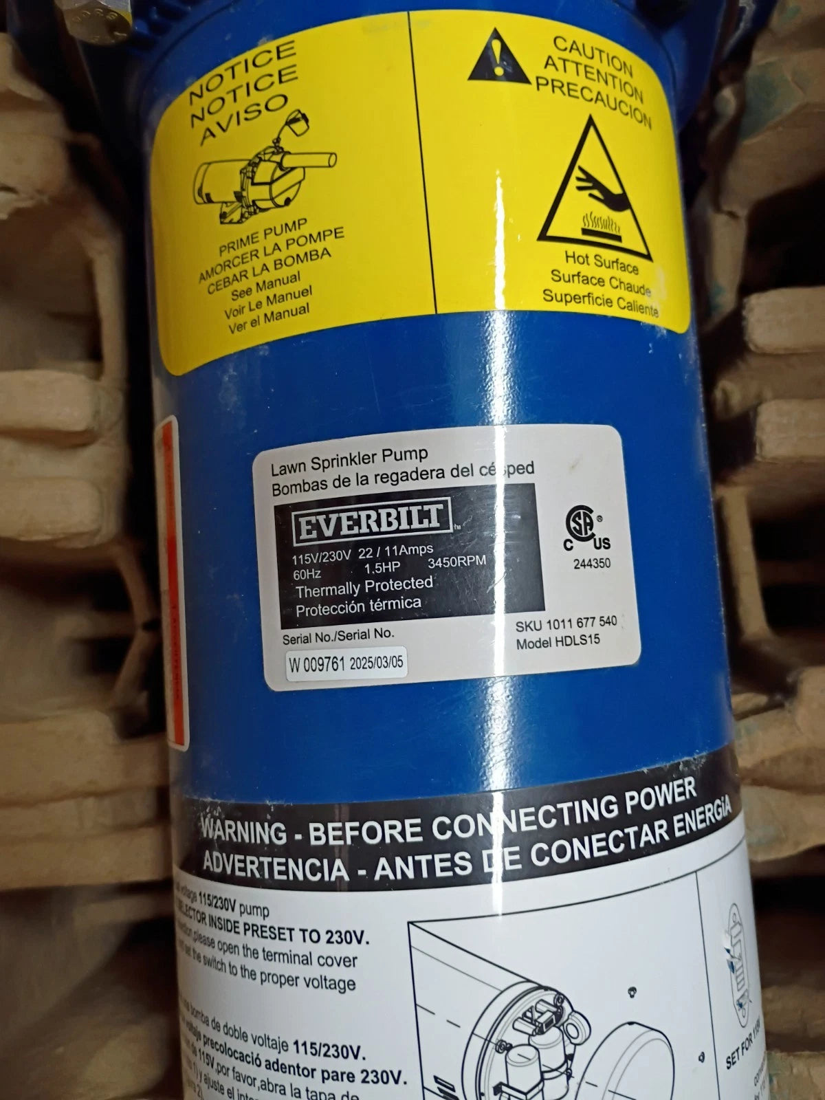 Everbilt 1-1/2 HP Cast Iron Lawn Irrigation Pump HDLS15 *For Parts*
