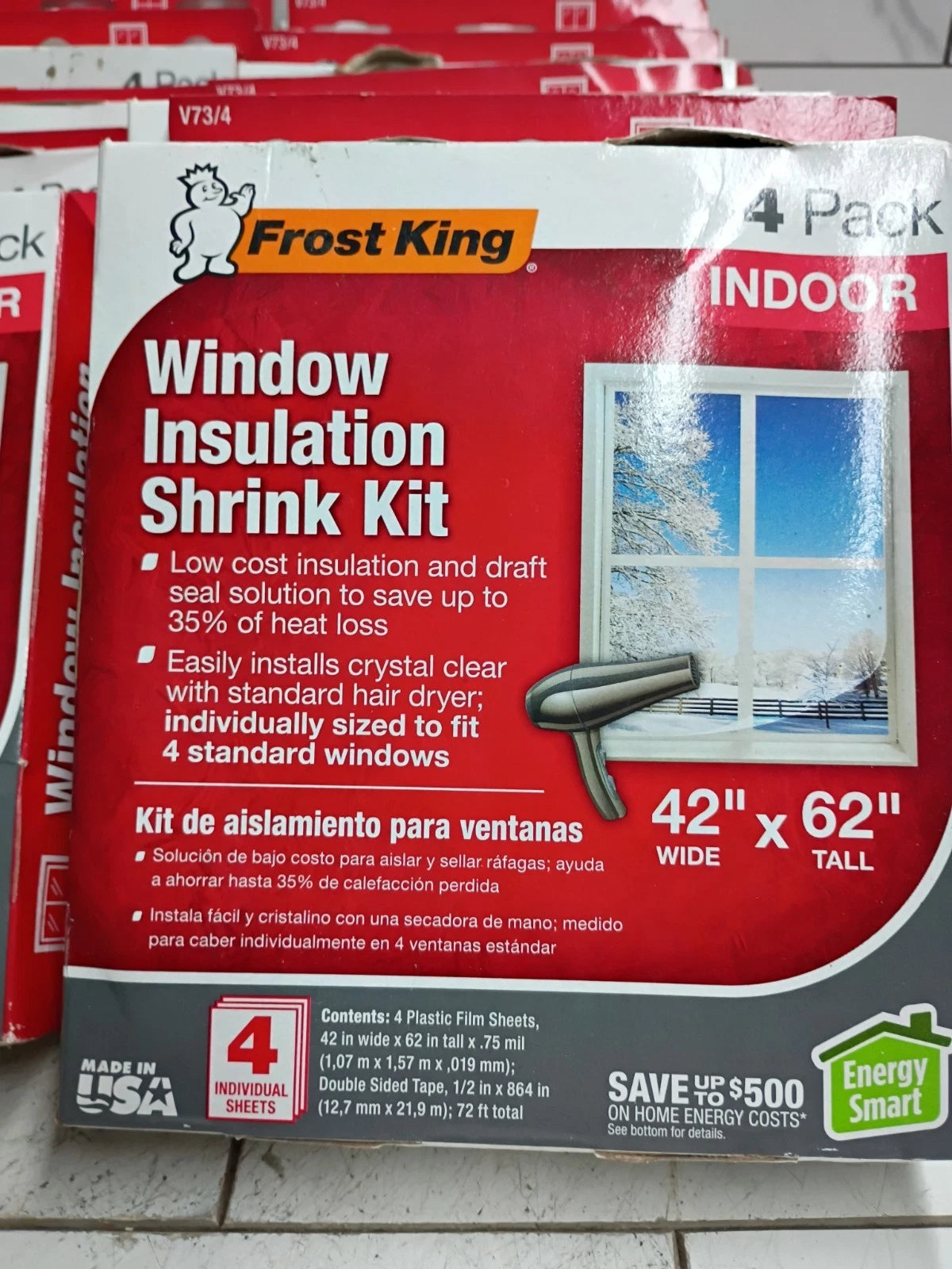 (LOT OF 10)4-PACKS Frost King Shrink Film Window KIT Clear Transparent 42" X 62"