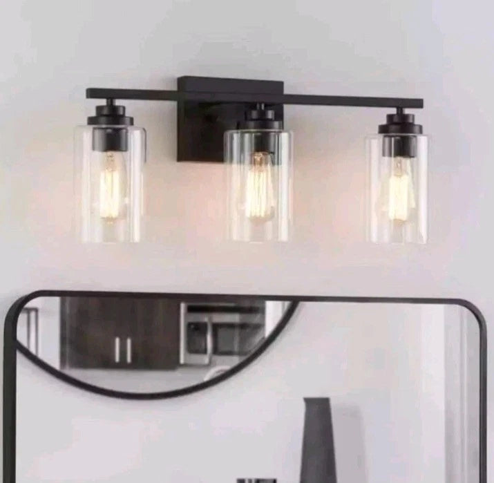 KAWOTI 22 in. 3-Light Black Vanity Light with Clear Glass Shade Open Box
