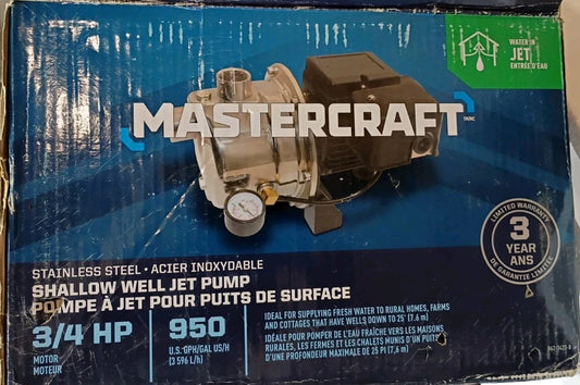 Mastercraft 3/4 HP Shallow Well Jet Pump Ships Fast Stainless Steel OPEN BOX