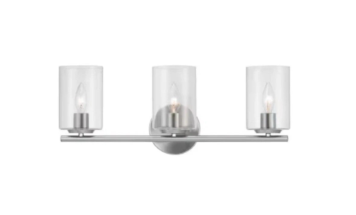 Hampton Bay Champlain 3-Light Modern Bathroom Vanity Light w/ Clear Glass Shades