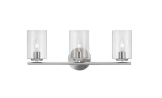 Hampton Bay Champlain 3-Light Modern Bathroom Vanity Light w/ Clear Glass Shades