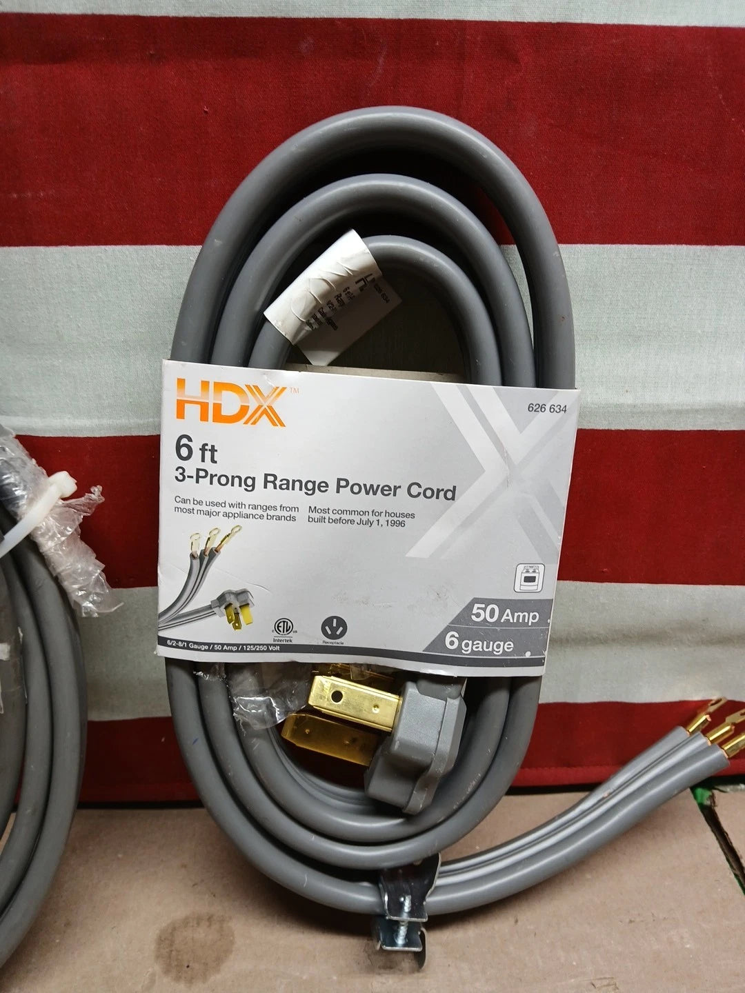 2 Pk HDX Range Power Cord Gray 3-Prong Gauge 6 50A 6 Feet 626 634 NEW IN OB