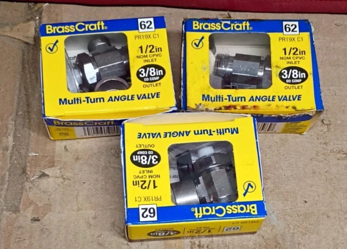 3pk #62 Brasscraft Multi-Turn Angle Valve 1/2" CPVC x 3/8" Tube PR19X C1 OB