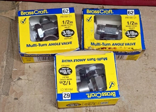 3pk #62 Brasscraft Multi-Turn Angle Valve 1/2" CPVC x 3/8" Tube PR19X C1 OB