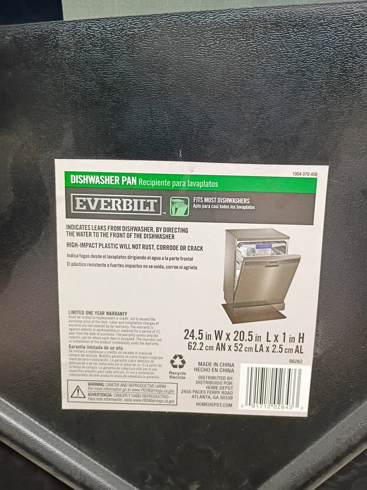 Lot Of 4 Everbilt 24.5 in. x 20.5 in. Black Dishwasher Pan, NOB