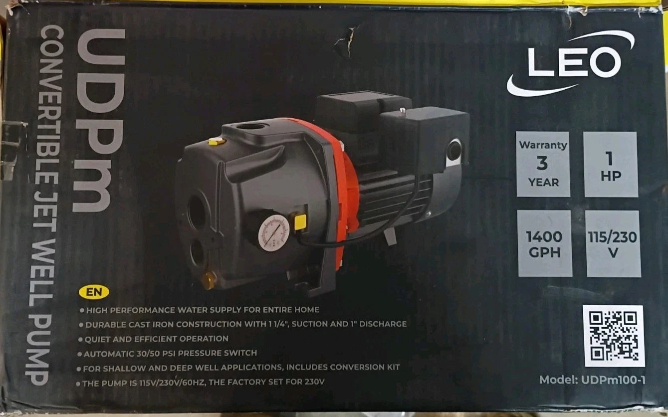 LEO UJm100-1 1 HP Shallow Well Jet Pump New Open Box