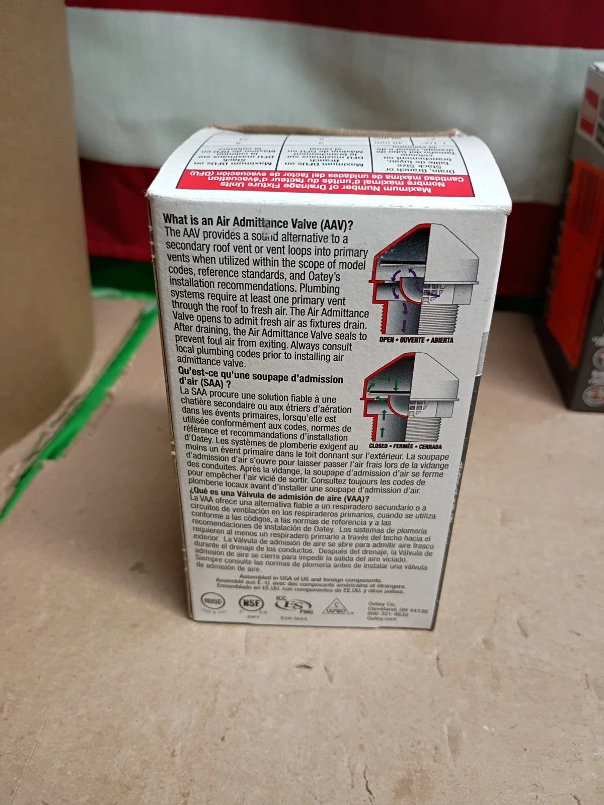 7pk Oatey 39016 Sure-Vent Air Admittance Valve PVC 1-1/2 New Open Box