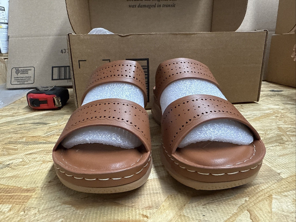 SHIBEVER Comfortable Wedge Sandal Open Toe Slip On Size 38 US 7.5