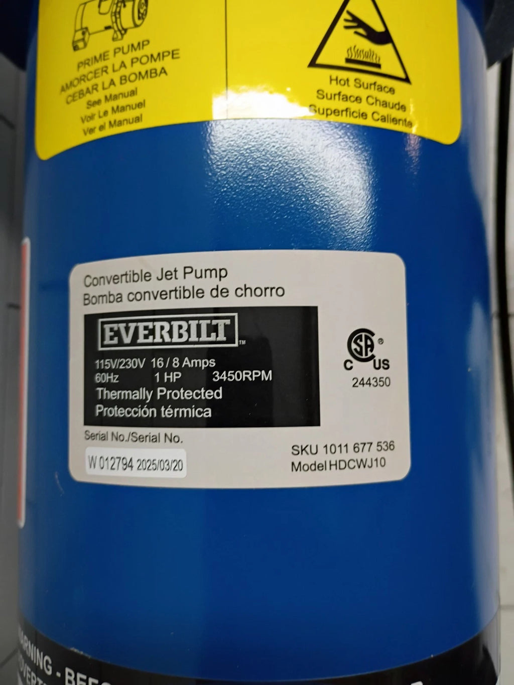 Everbilt HDCWJ10 1 HP Professional Convertible Jet Pump. Open Box