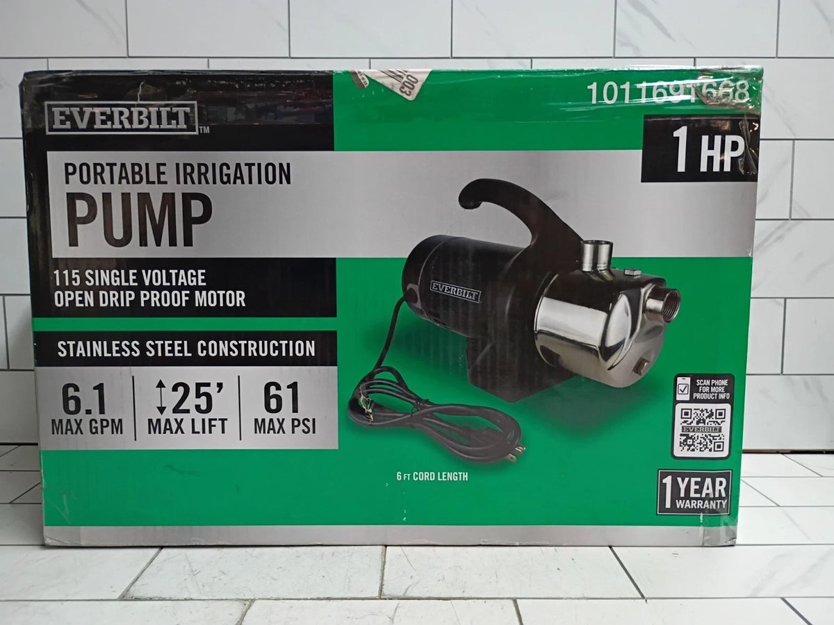 EVERBILT 1 HP Portable Stainless Steel Lawn Irrigation Pump Portable 115V Corded