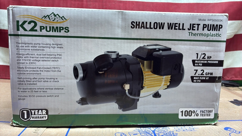 K2 Pumps Shallow Well Jet Pump 1/2 Hp Lead Free Thermoplastic 115/230V NEW