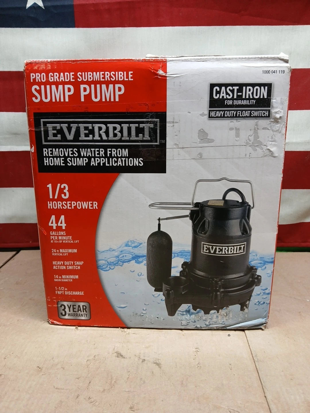 Everbilt 1/3 HP Cast Iron Submersible Sump Pump HDS30 NEW OB