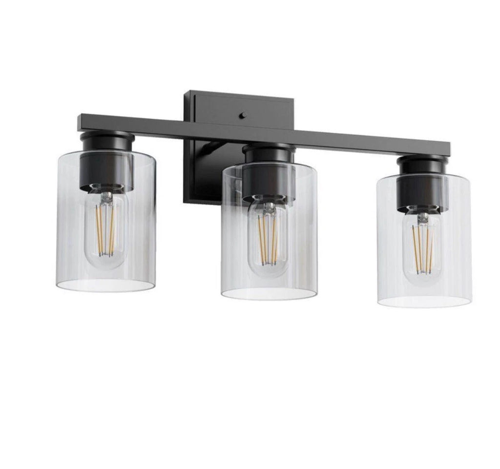 Briignite 18 in. 3-Light Black Vanity Light with Cylinder Clear Glass Shades…