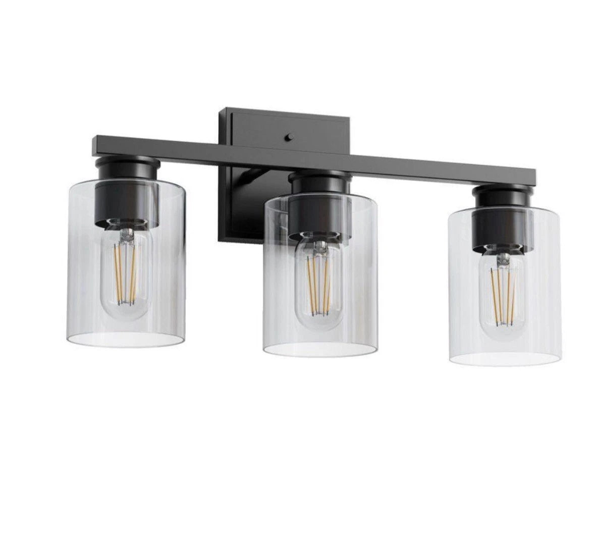 Briignite 18 in. 3-Light Black Vanity Light with Cylinder Clear Glass Shades…