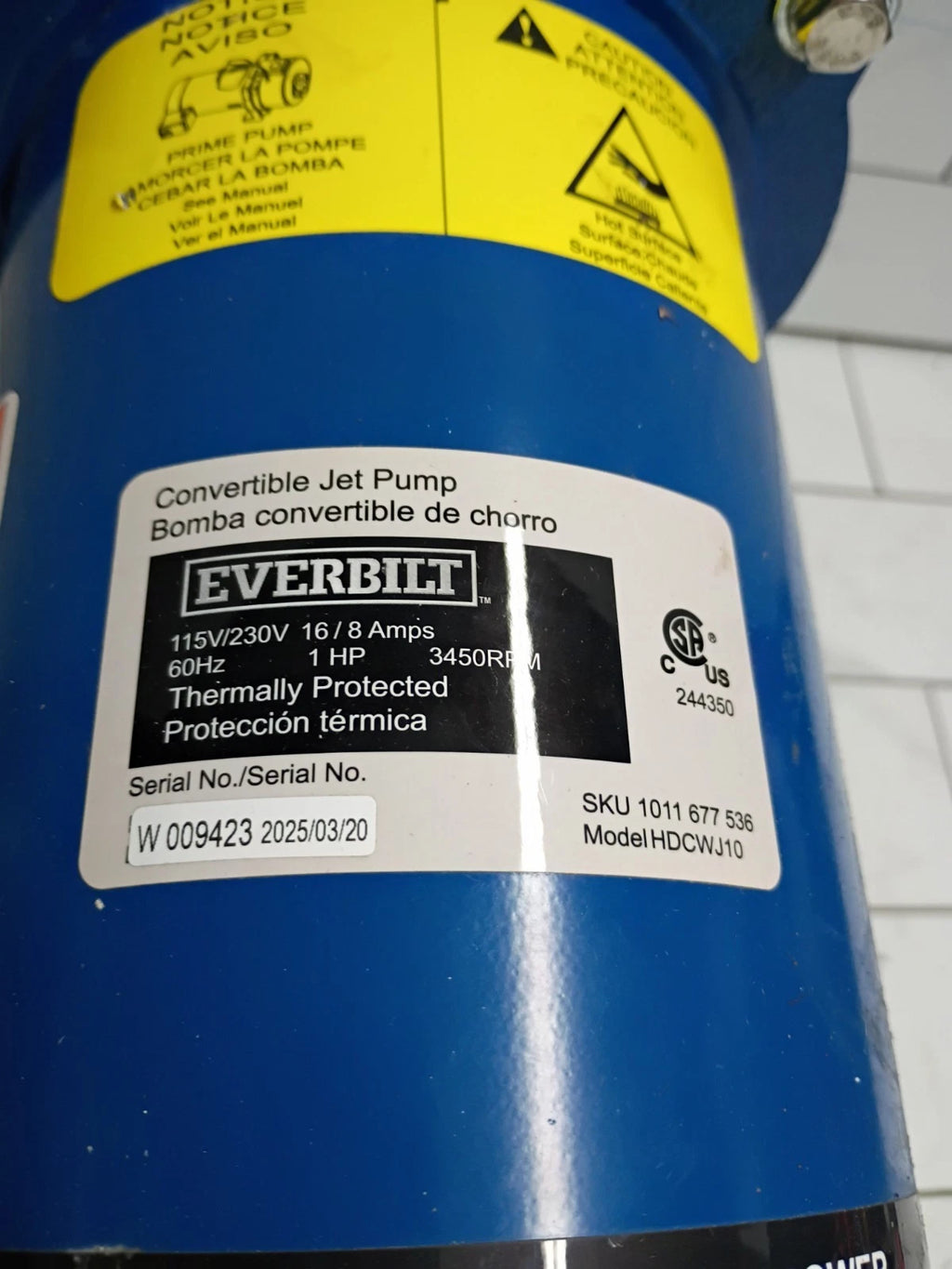 Everbilt HDCWJ10, 1 HP Professional Convertible Jet Pump PARTS ONLY READ