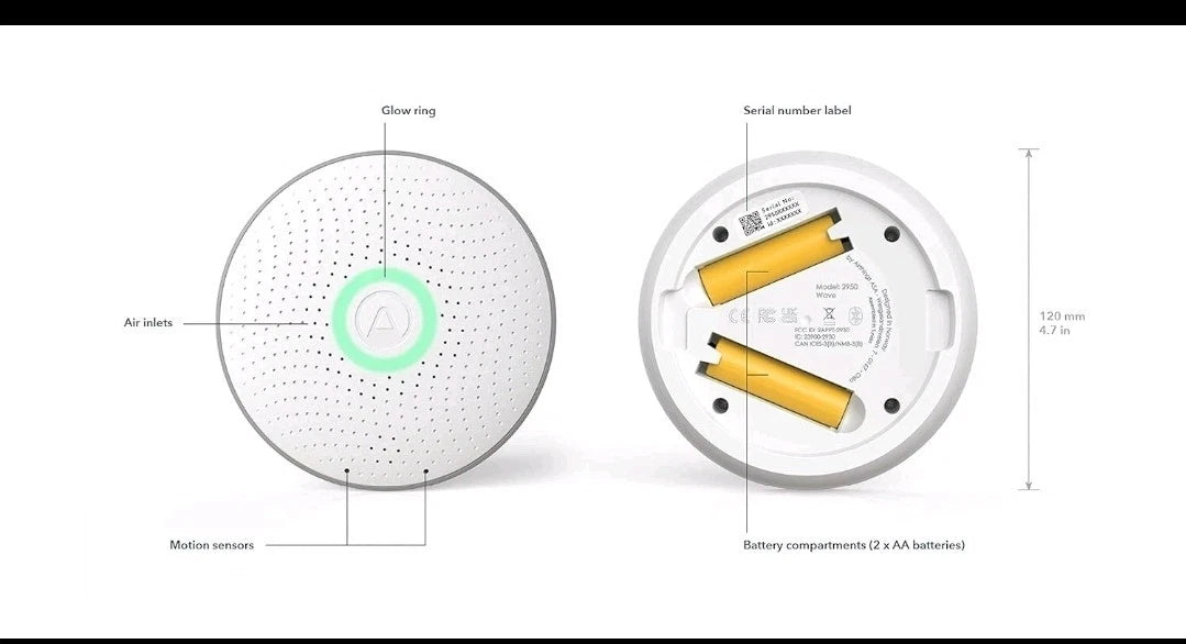 Airthings 2950 Wave Radon Detector with Humidity & Temp Sensor, Battery Free App