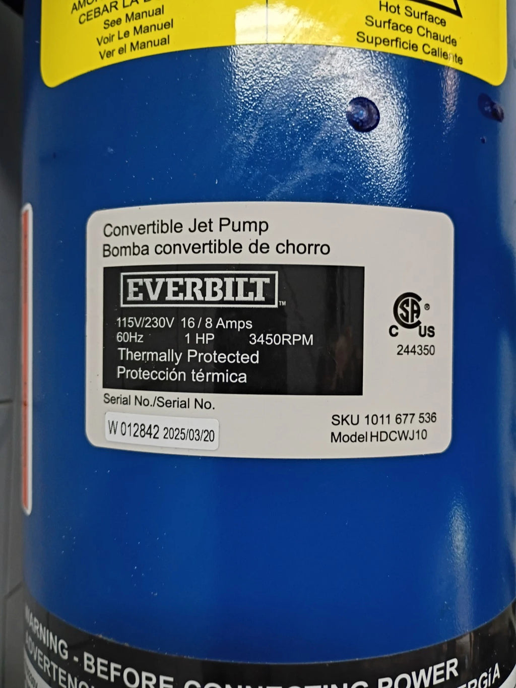 Everbilt 1 HP Professional Convertible Jet Pump. Read Description PARTS ONLY.