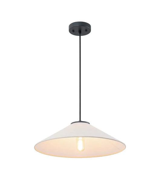 1-Light 25 Inch Large White Linen Shallow Conicle Cage Pendant