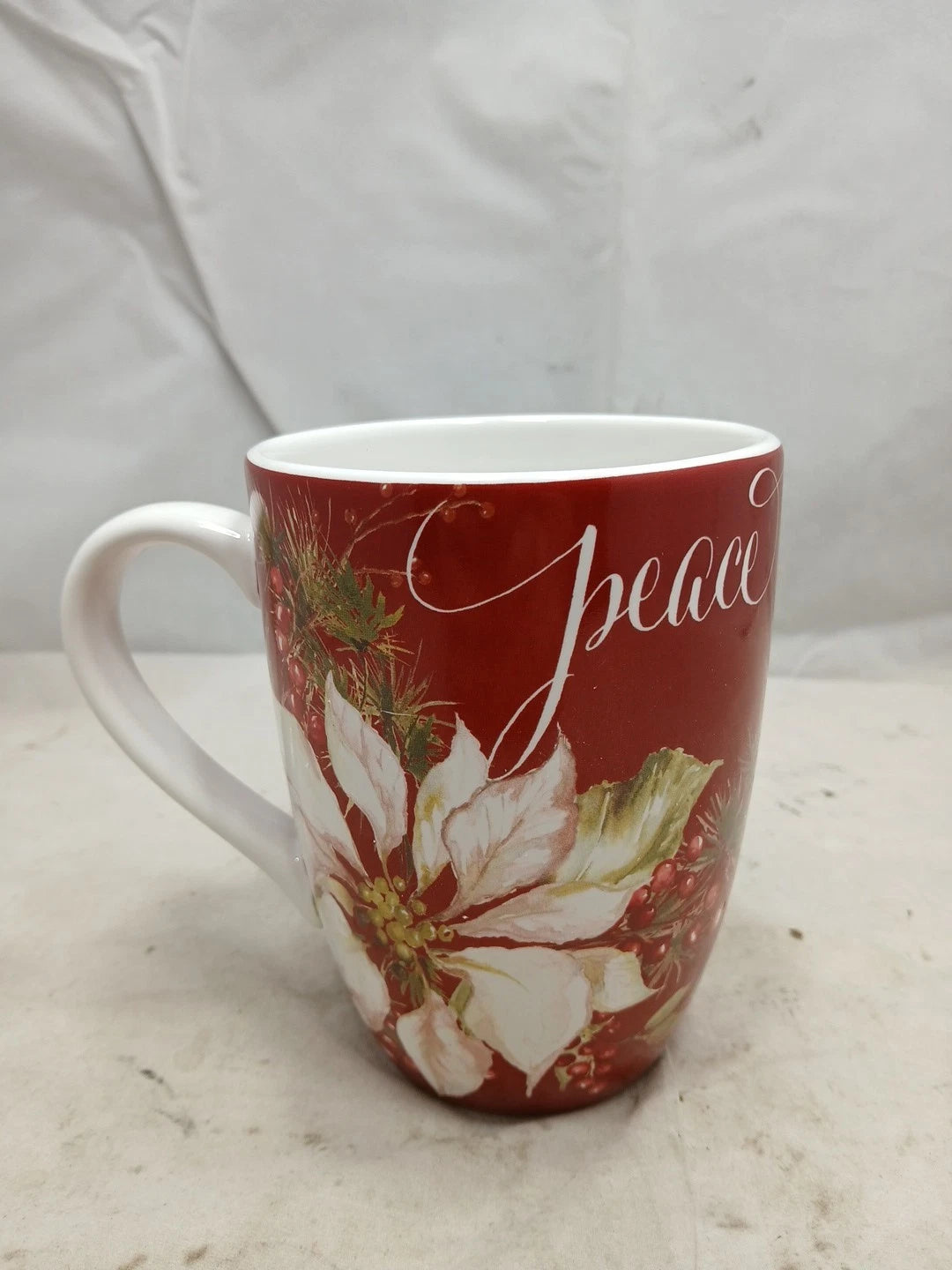 Certified International Winters Joy 22oz Mugs Set 4 Peace,Believe,Hope,Joy NWT