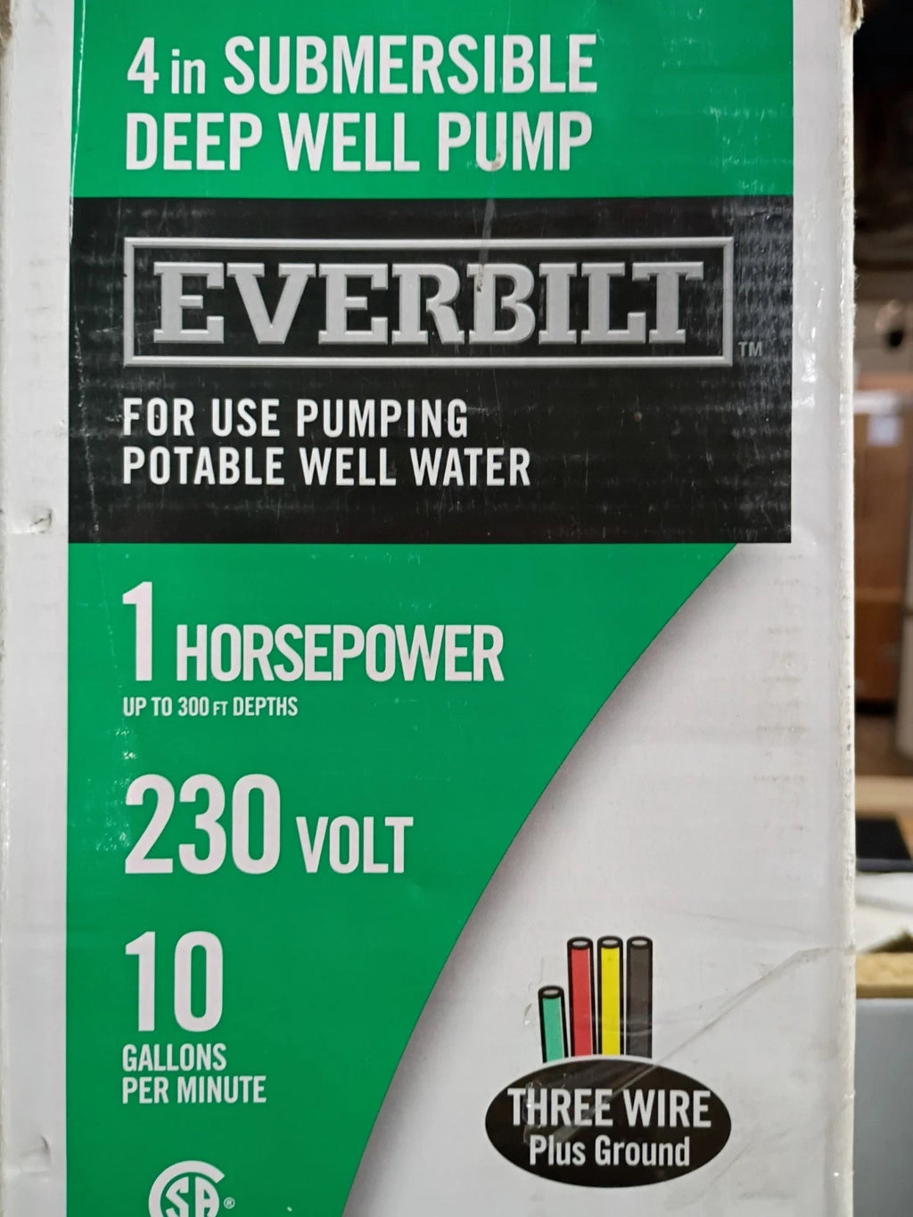 Everbilt EFSUB10-123HD 1HP Submersible 3-Wire 10 GPM Deep Well Pump Open Box