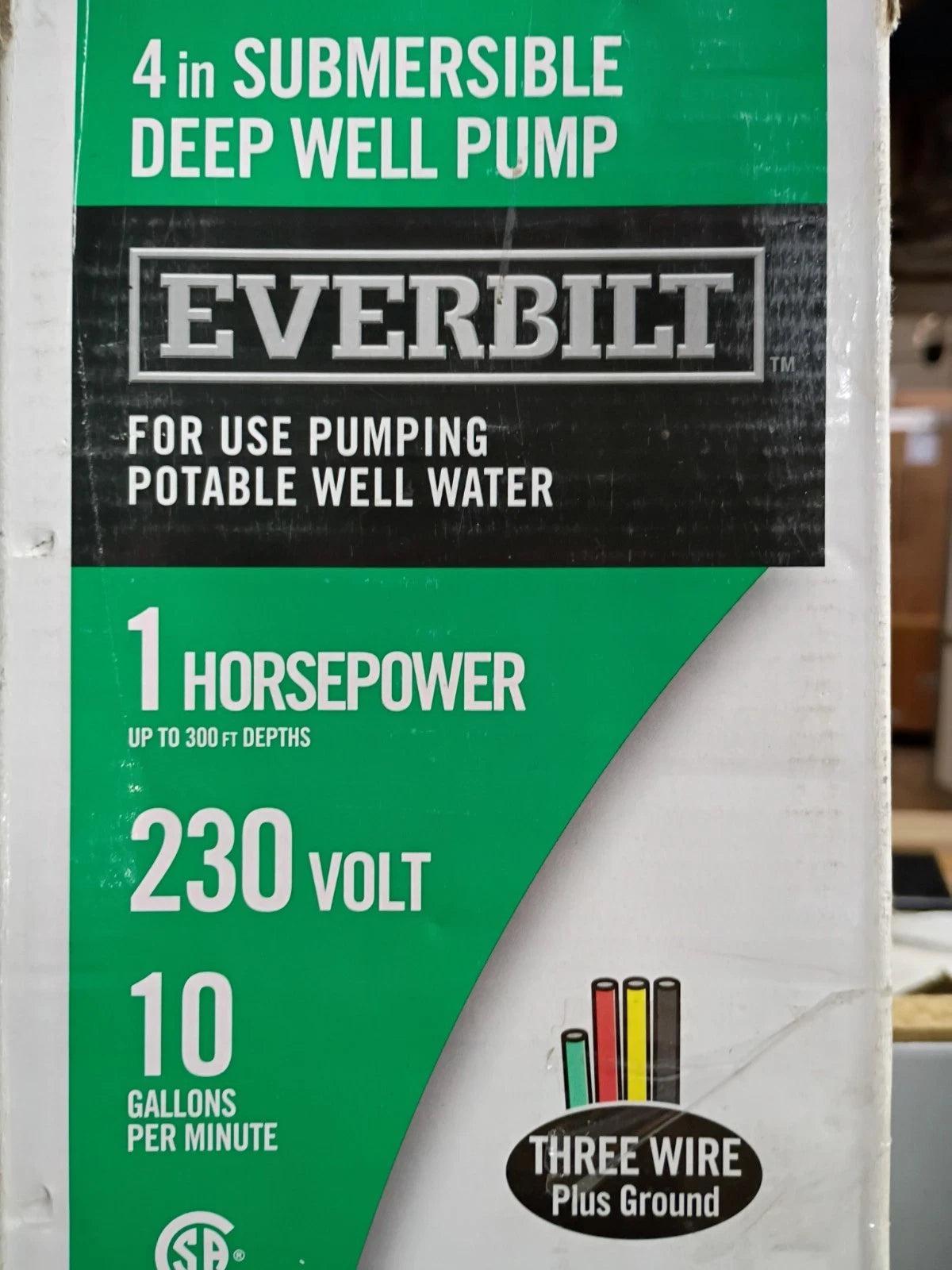 Everbilt EFSUB10-123HD 1HP Submersible 3-Wire 10 GPM Deep Well Pump Open Box