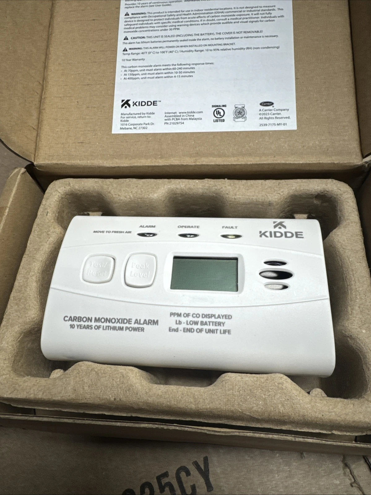 Kidde Carbon Monoxide Detector with 10-Year Battery, Digital Display, NOB