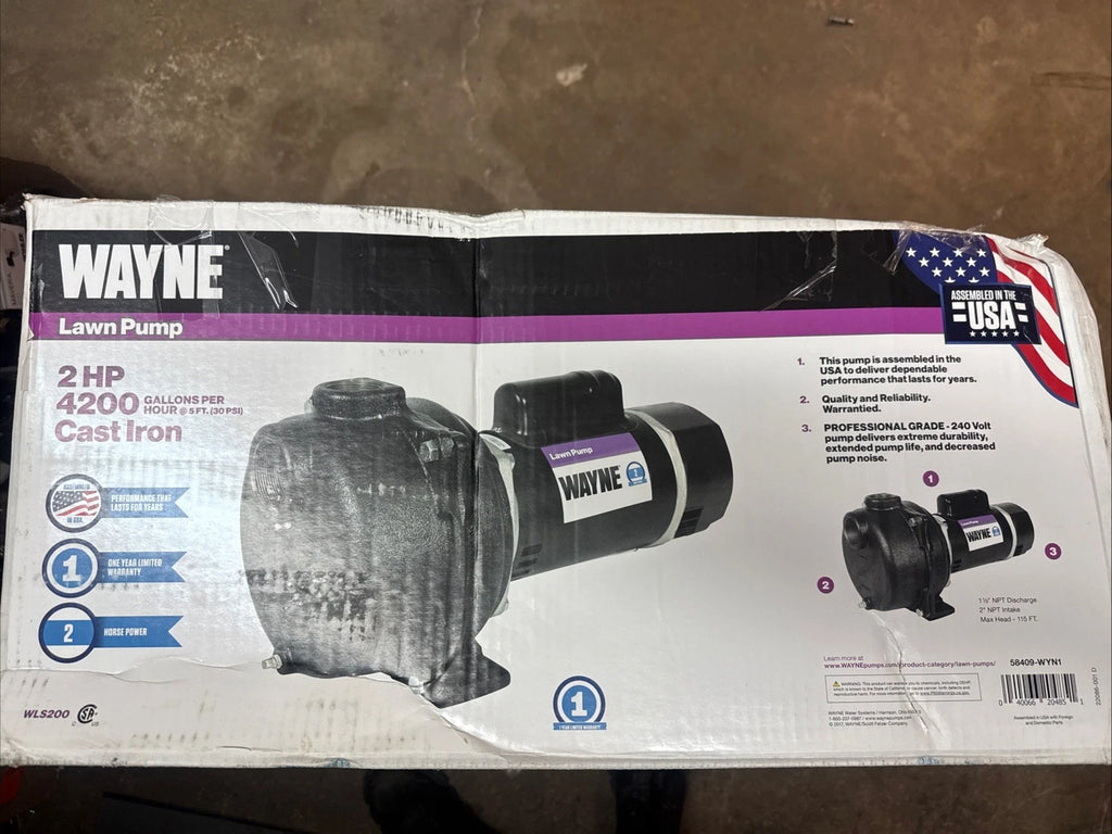 Wayne 58409-WYN1, 2 HP Permanent Lawn Irrigation Sprinkler Pump Open Box
