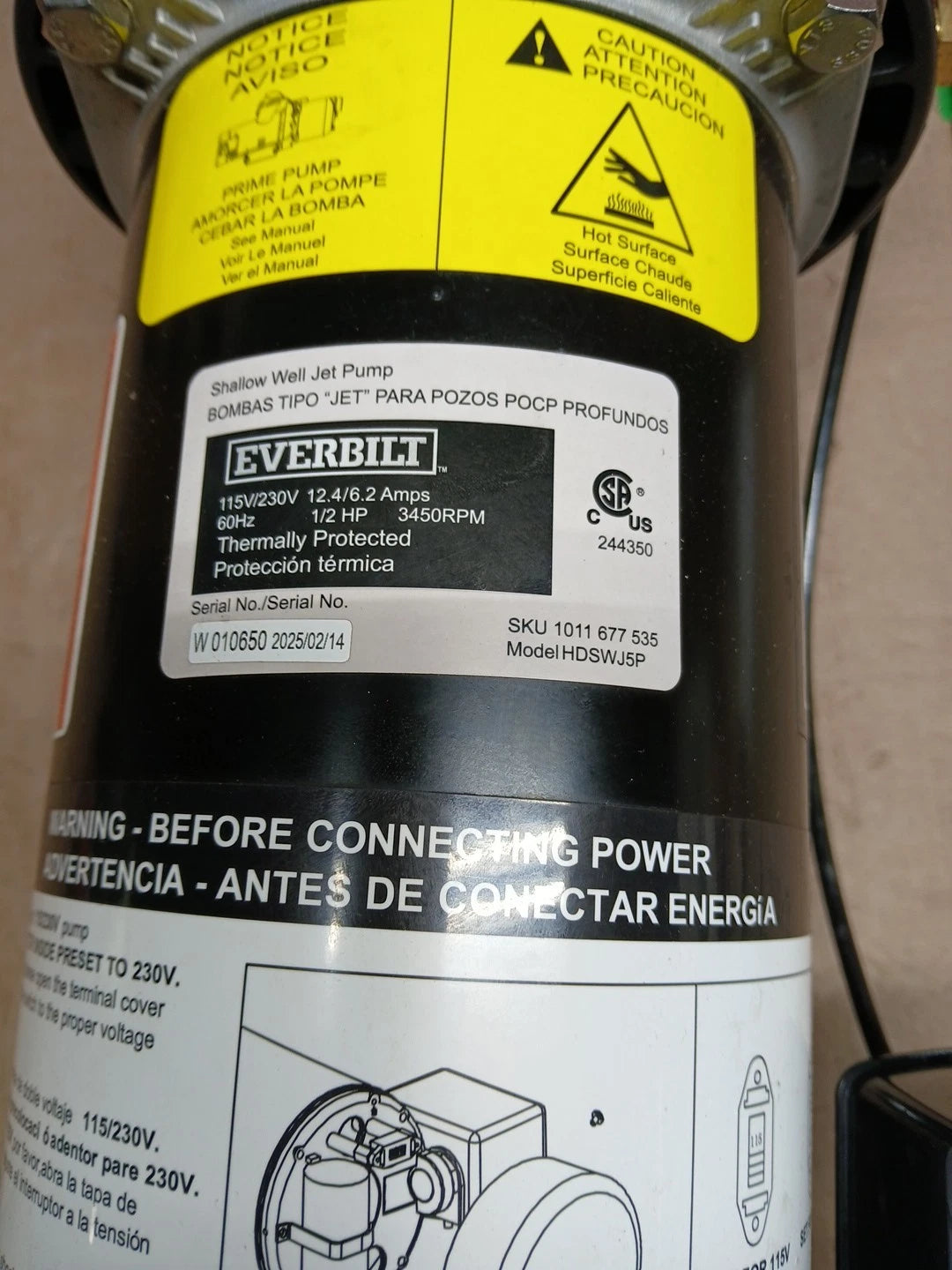 Everbilt 1/2 HP Plastic Shallow Well Jet Pump