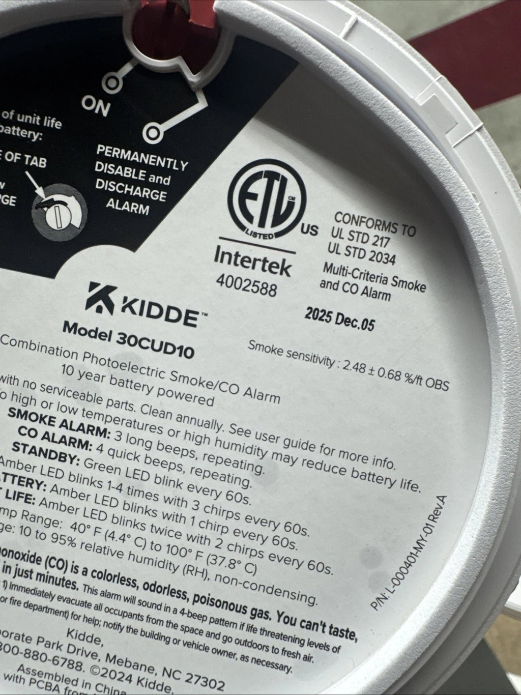Kidde Smoke & Carbon Monoxide Detector 30CUD10, 10-Yr Battery