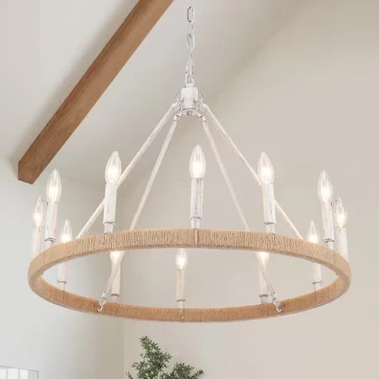 LWYTJO Calvin 12 Light White Candle Style Farmhouse Dimmable 27.5 Inches