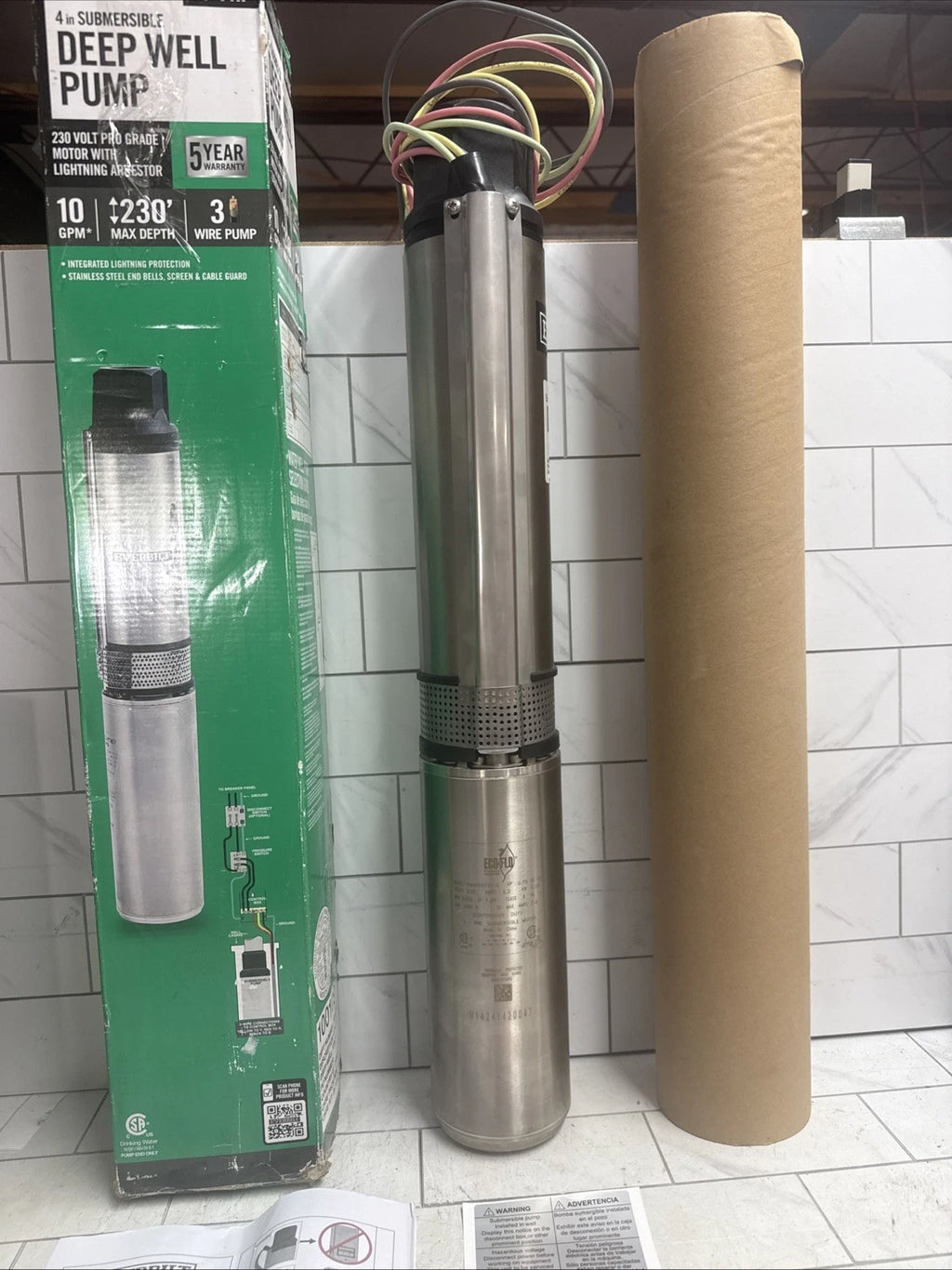 EVERBILT 3/4 HP 4" 10GPM 3 WIRE SUBMERSIBLE DEEP WELL PUMP HDSUB7-103 Open Box