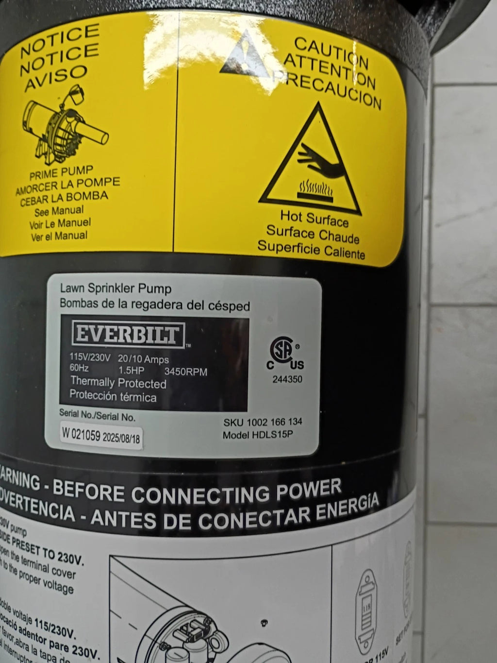 Everbilt Lawn Irrigation Pump Plastic 1.5HP HDLS15P Open Box