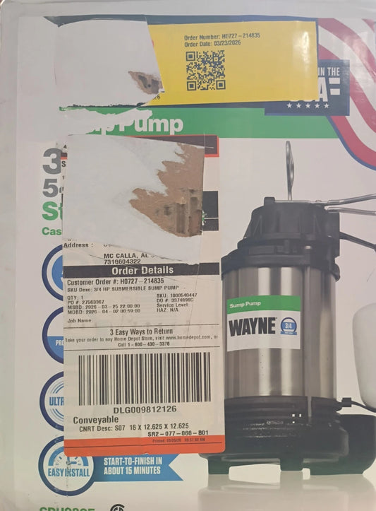 Wayne 58321-WYN3 CDU980E 3/4 HP Cast Iron and Stainless Steel Sump Open Box