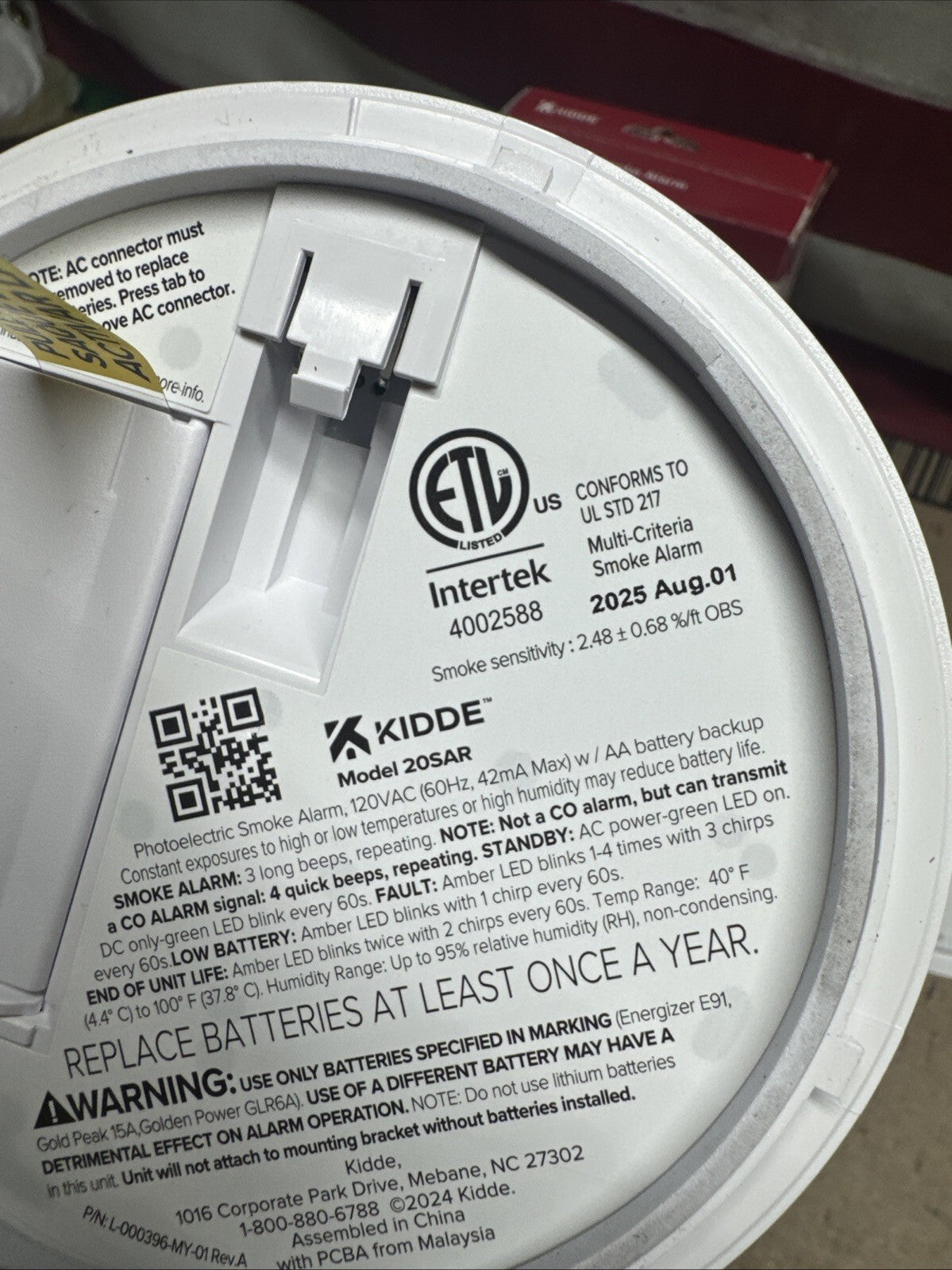 Kidde Detect Inter Connected Hardwired w/Battery Back-up Smoke Alarm Model 20SAR