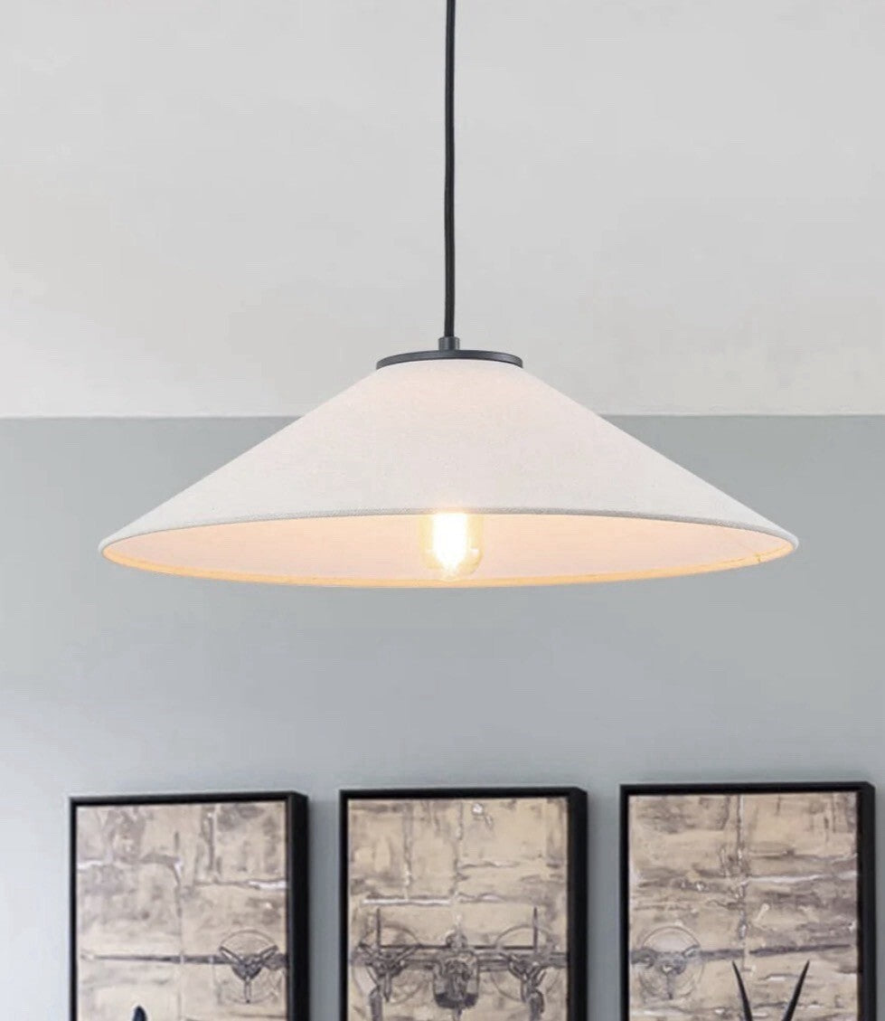 1-Light 25 Inch Large White Linen Shallow Conicle Cage Pendant