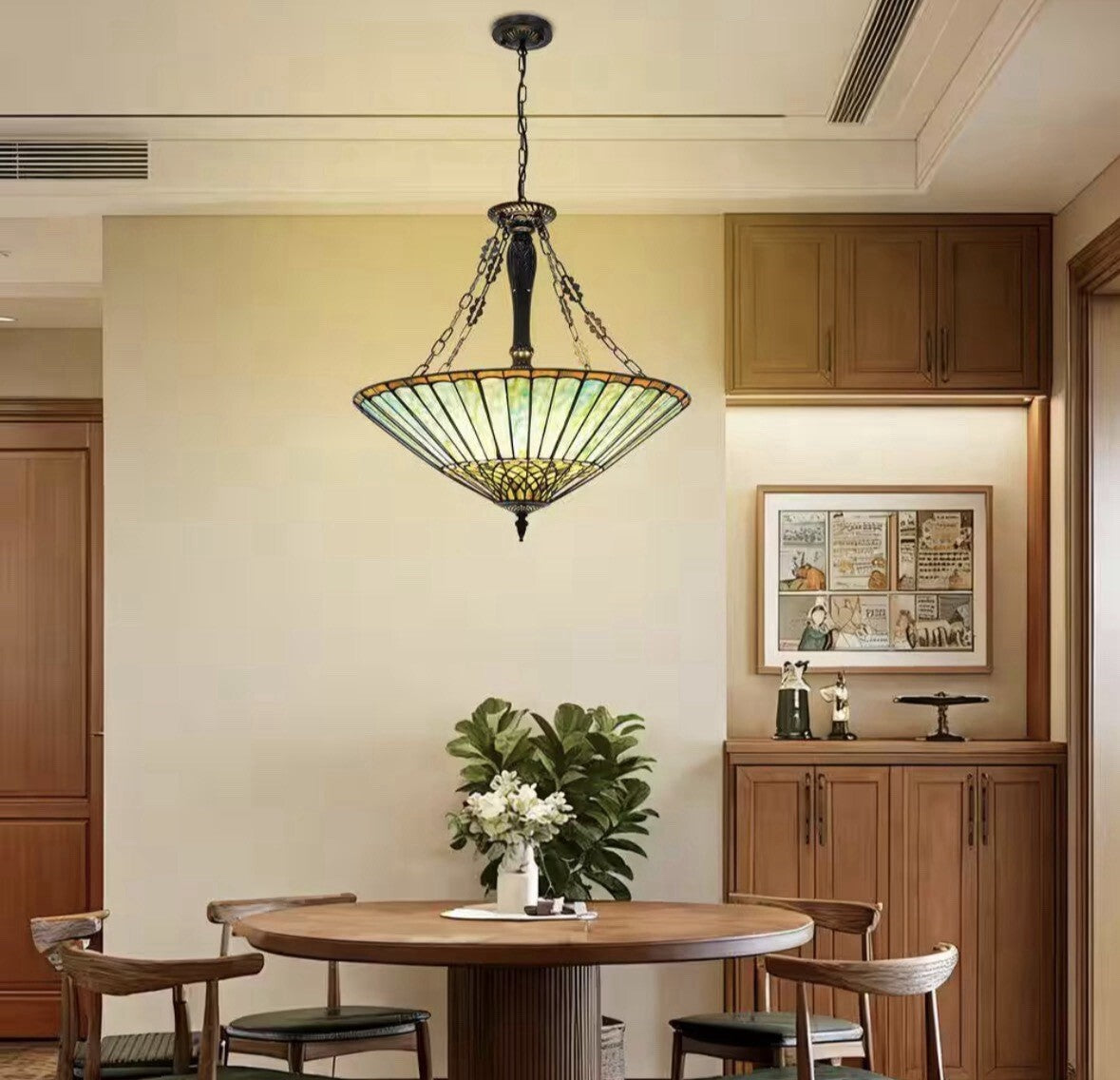 23.62 in. 5-Light Emerald Green Vintage Tiffany Shaded Pendant Light with Sta…
