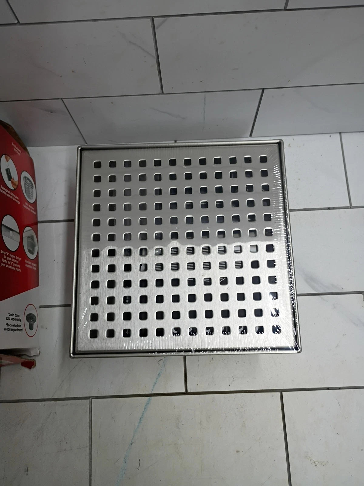 RELN 6 X 6 in Stainless Steel Square Shower Drain, Square Pattern Drain Cover OB