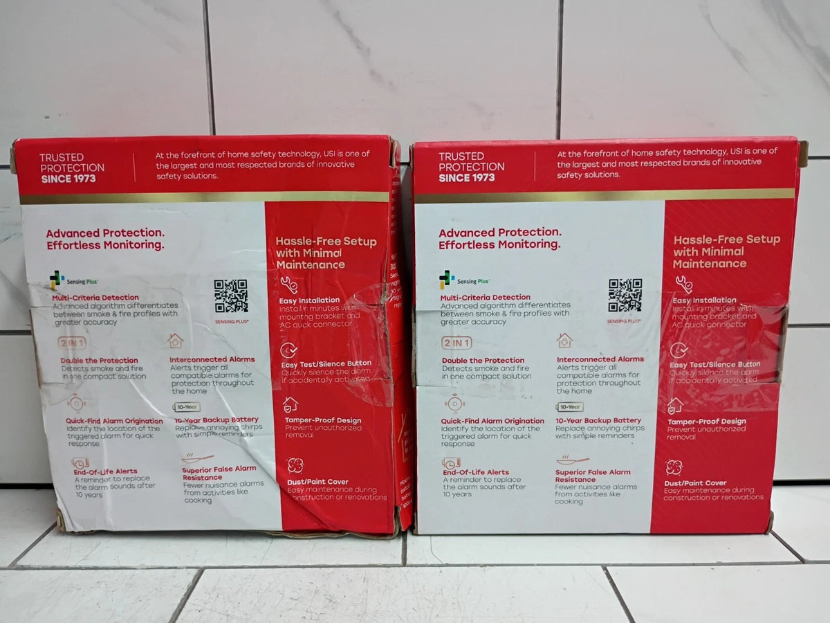 (2 Pack) USI/SM/HW10YR 2-IN-1 Smoke & Fire Alarm Hardwired + 10 Yr Battery OB