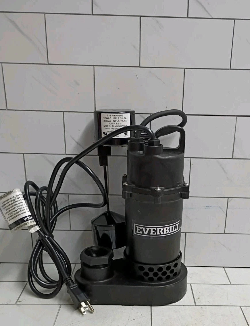 Everbilt HDSP50V 1/2 HP Submersible Sump Pump Thermoplastic Vertical., Open Box.