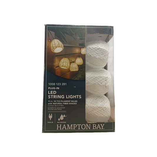 Hampton Bay 11 ft. Plug-In Mini Bulb LED Natural Fiber Shades String Light Ob