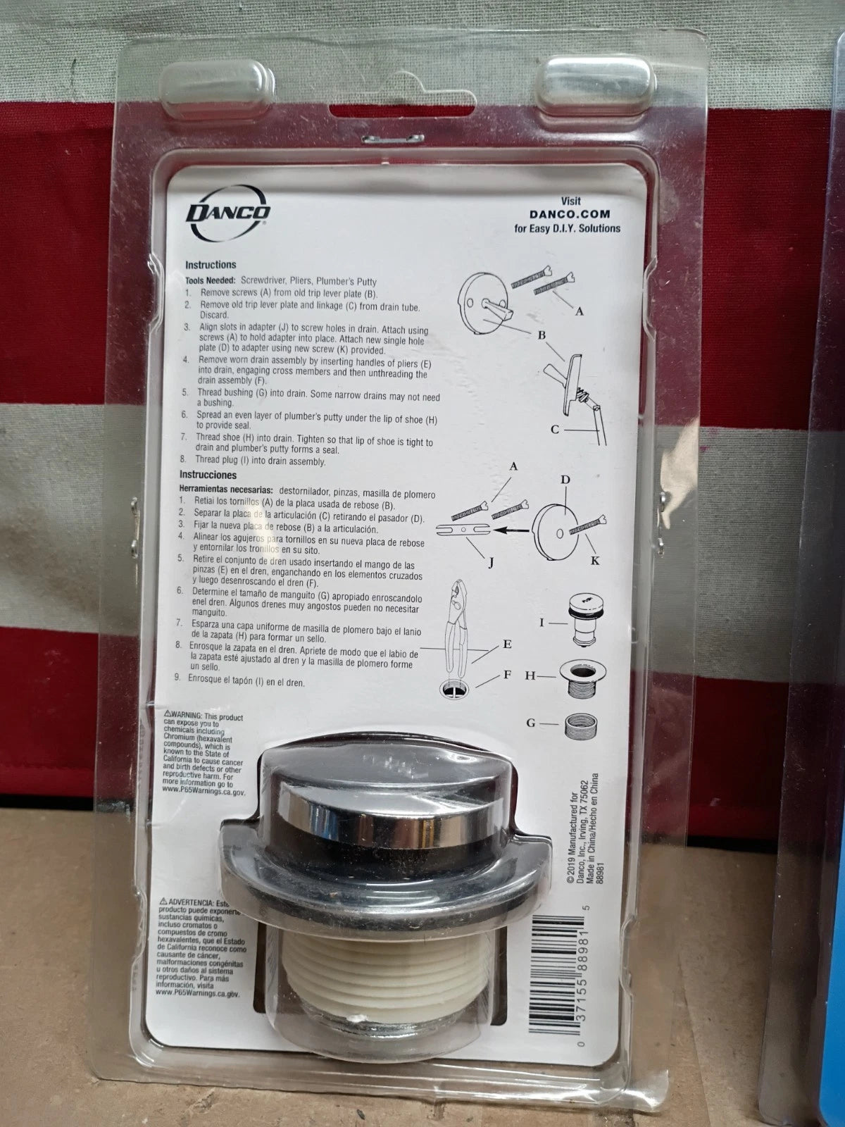 3PK Danco 88981 Touch-Toe Bath Drain Trim Kit Brass Chrome 1-1/2" & 1-7/8" OB