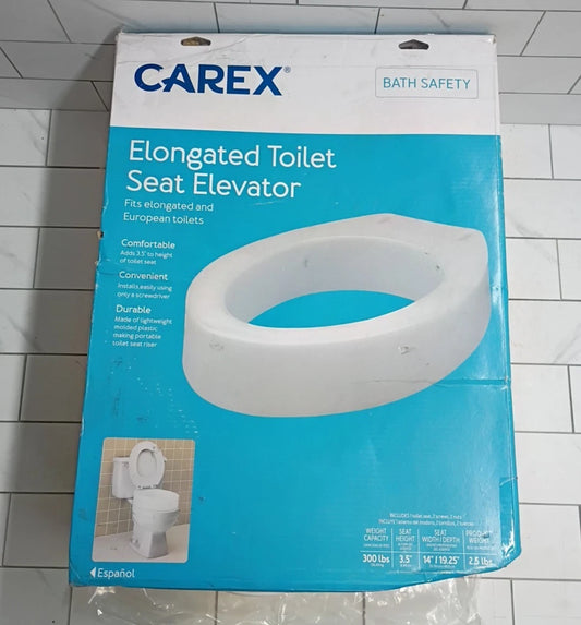Carex Toilet Seat Riser, Elongated Raised Toilet Seat Adds 3.5 inches Open Box